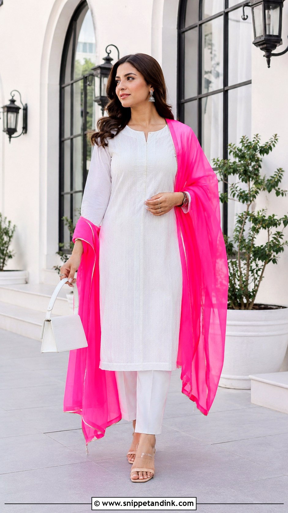 White Suit With Neon Dupatta - Snippet and Ink - 30 White Suit with Coloured Dupatta Ideas