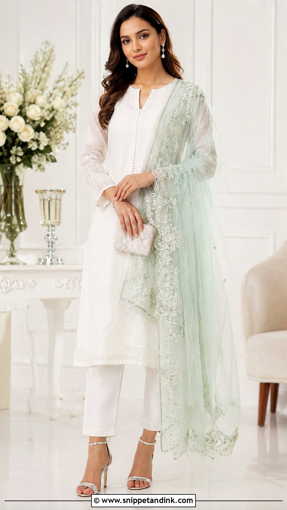 White Suit With Net Dupatta - Snippet and Ink - 30 White Suit with Coloured Dupatta Ideas