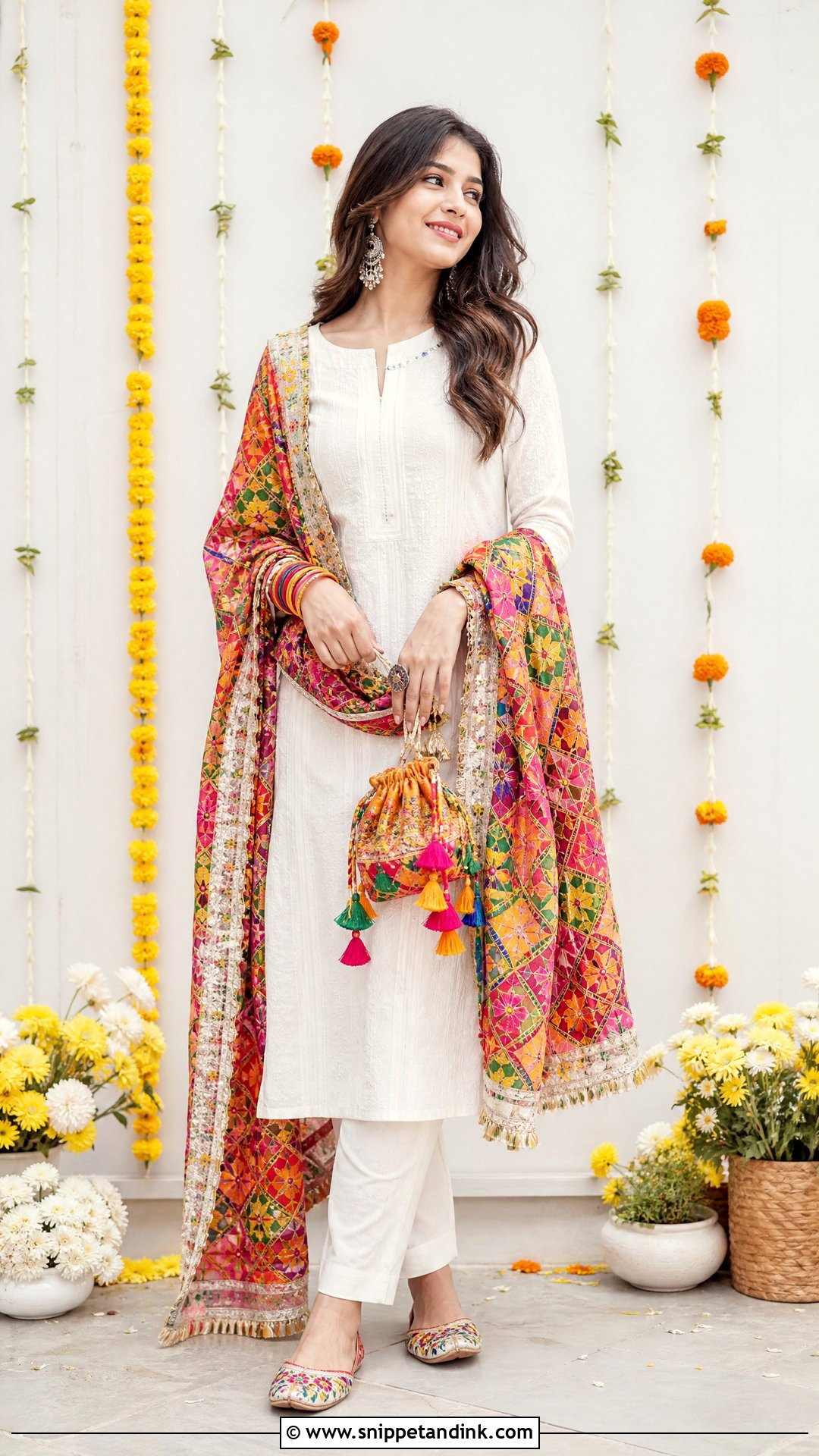 White Suit With Phulkari Dupatta - Snippet and Ink - 20 Suit for Mehndi Function Ideas