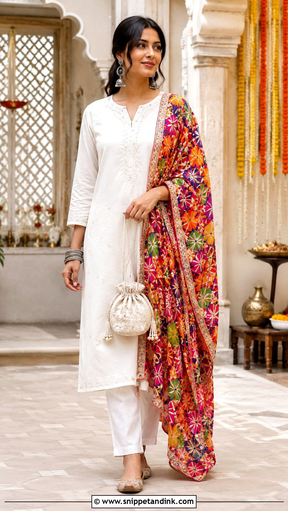 White Suit With Phulkari Dupatta - Snippet and Ink - 30 White Suit with Coloured Dupatta Ideas
