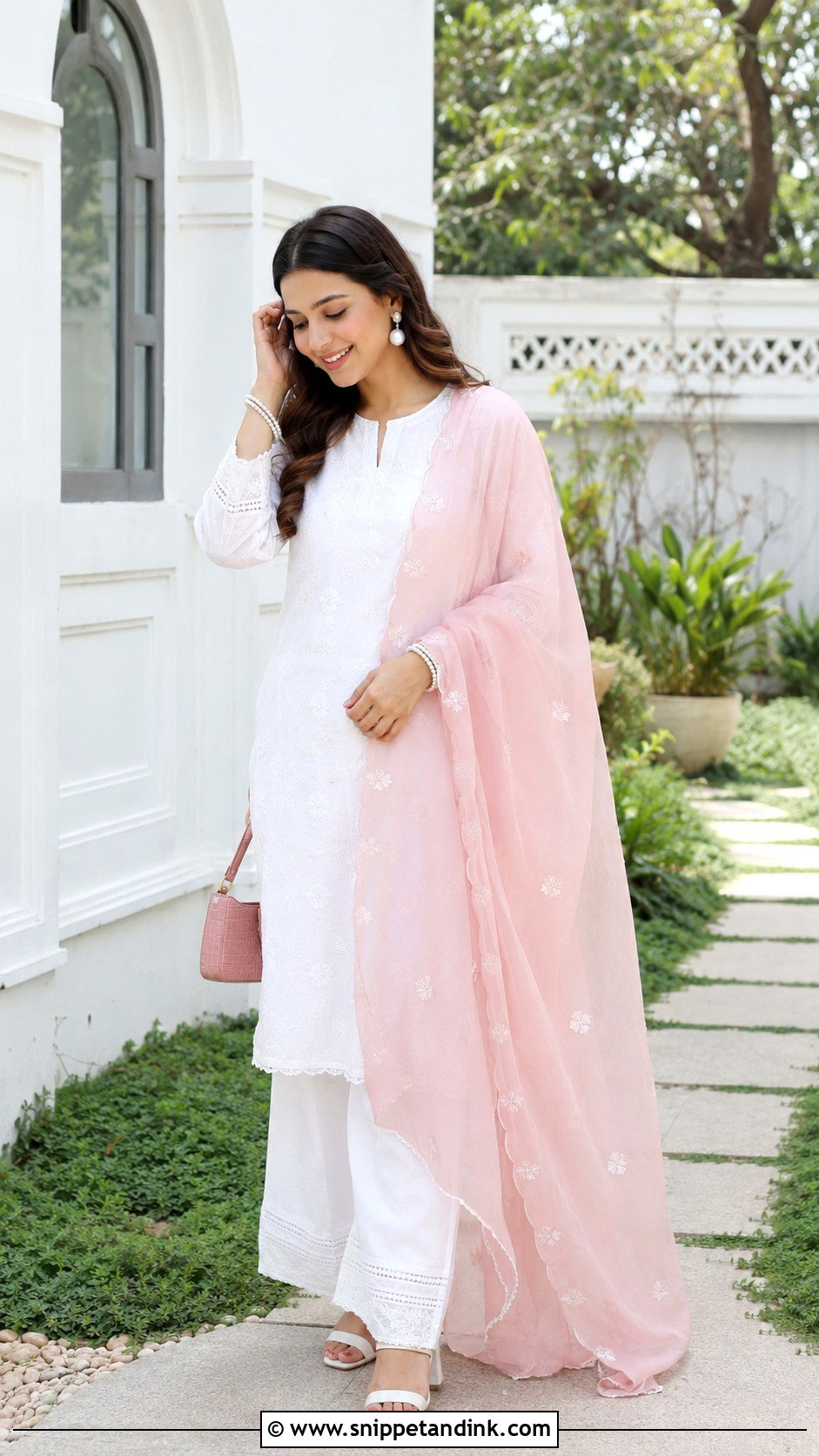 White Suit With Pink Dupatta - Snippet and Ink - 30 White Suit with Coloured Dupatta Ideas