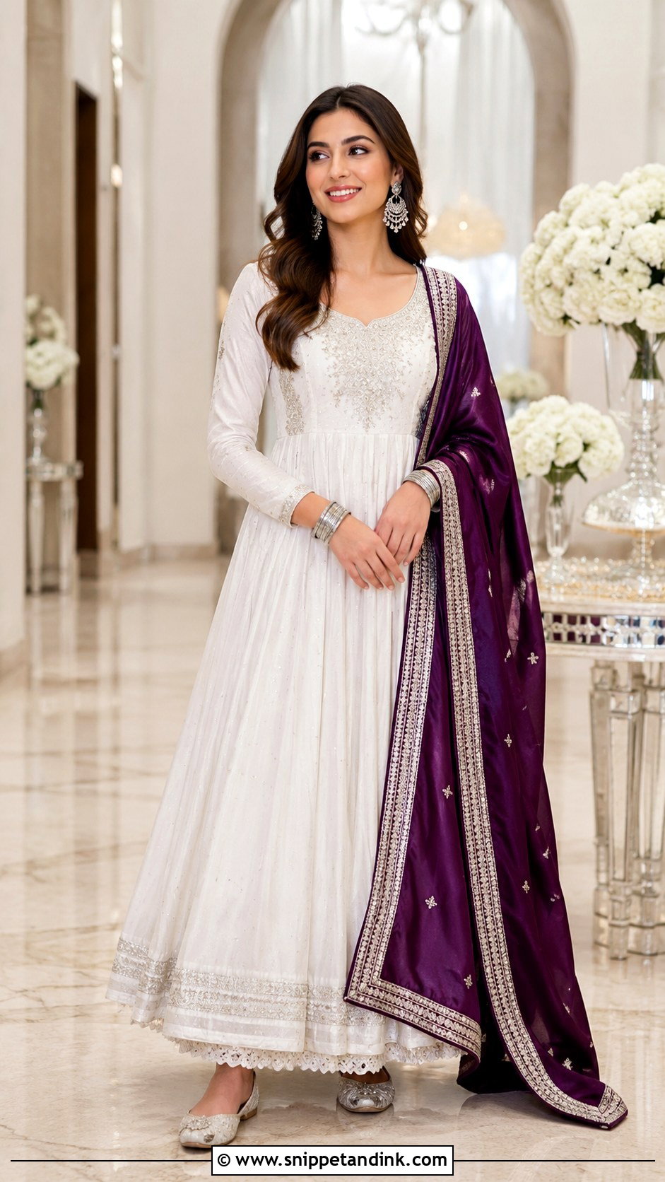 White Suit With Purple Dupatta - Snippet and Ink - 30 White Suit with Coloured Dupatta Ideas
