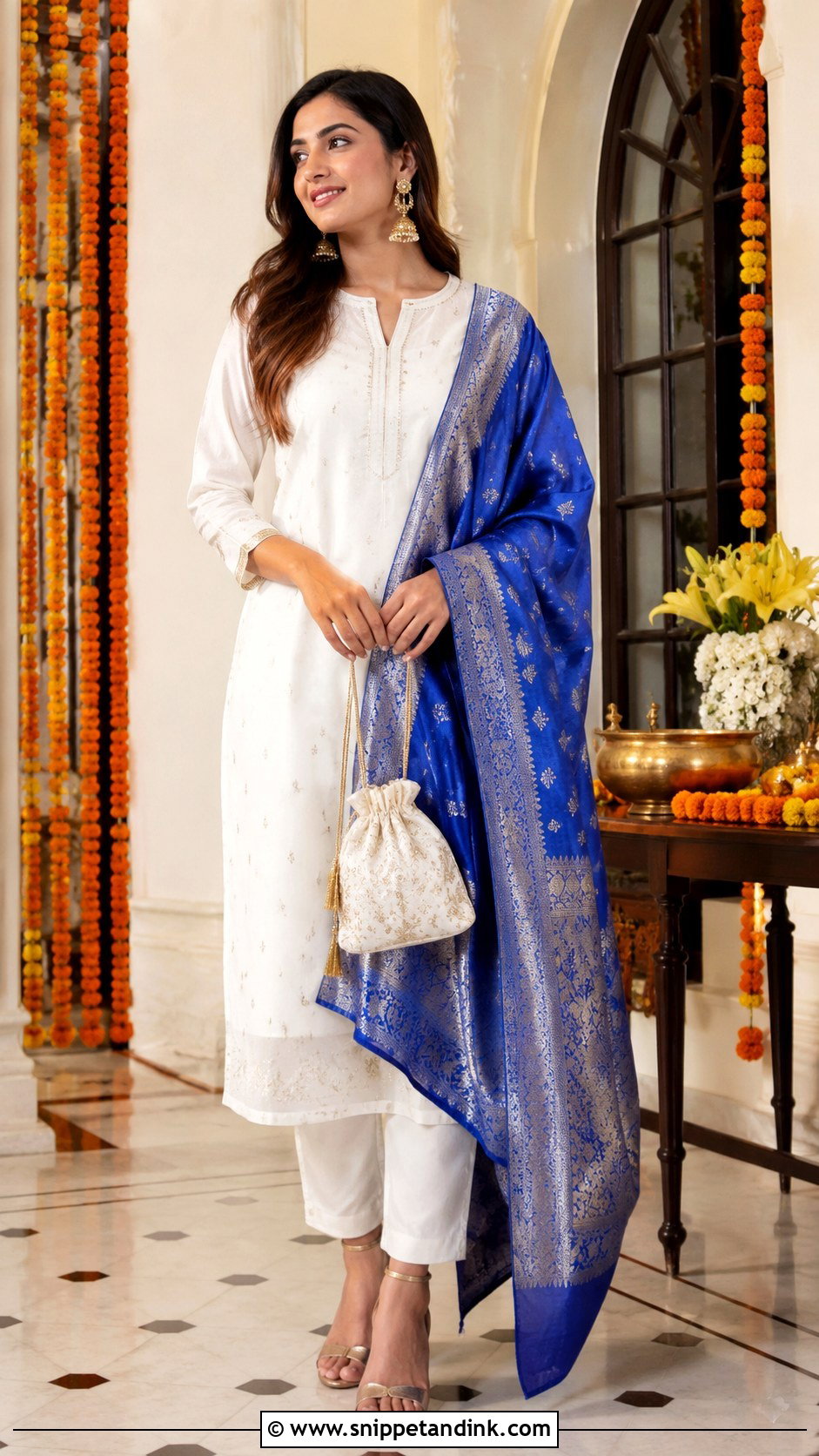 White Suit With Silk Dupatta - Snippet and Ink - 30 White Suit with Coloured Dupatta Ideas