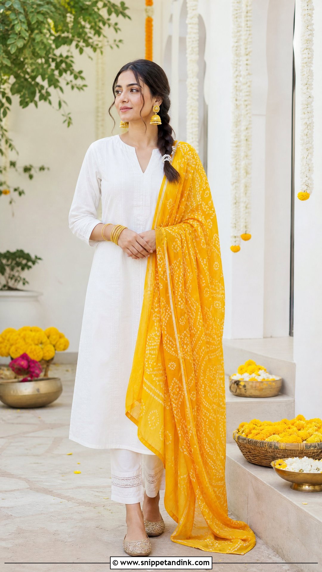 White Suit With Yellow Dupatta Haldi Dress - Snippet and Ink - 20 Simple Haldi Dress Ideas for Sisters
