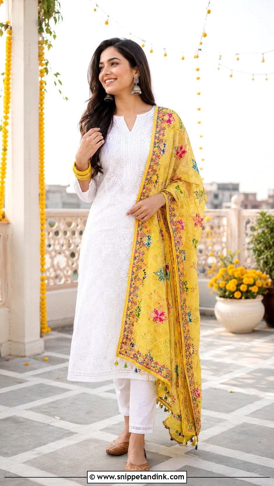 White Suit With Yellow Dupatta - Snippet and Ink - 30 White Suit with Coloured Dupatta Ideas