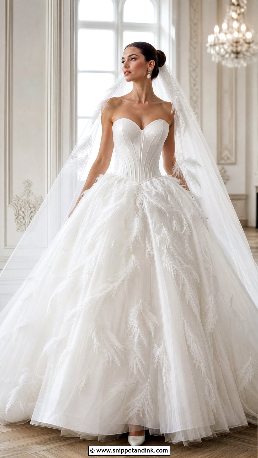 White Swan Feather Ball Gown - Snippet and Ink - 25 Swan Wedding Dress Ideas