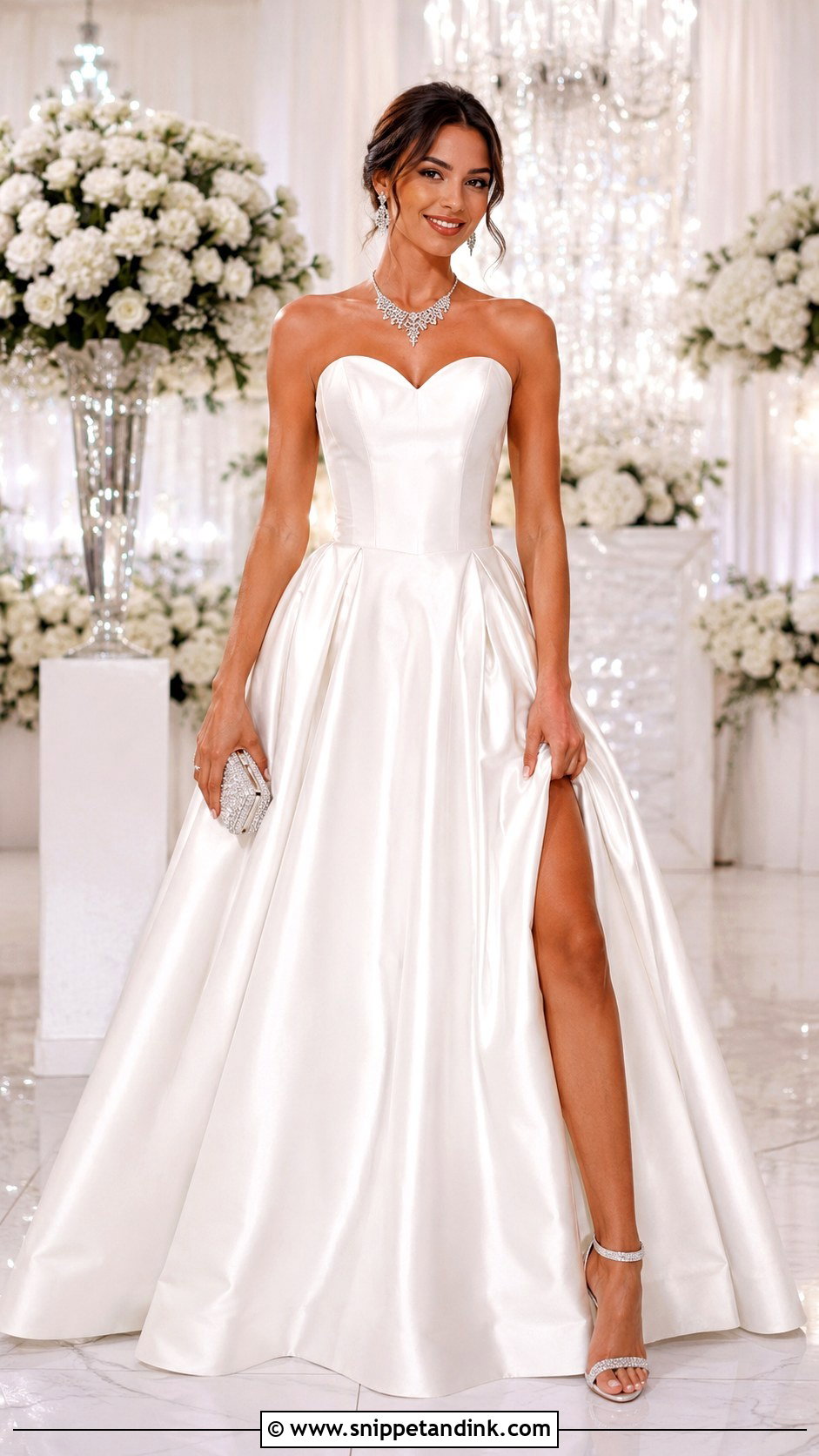 White Sweetheart Ball Gown With Rhinestone Necklace - Snippet and Ink - 25 White Ball Gown Ideas