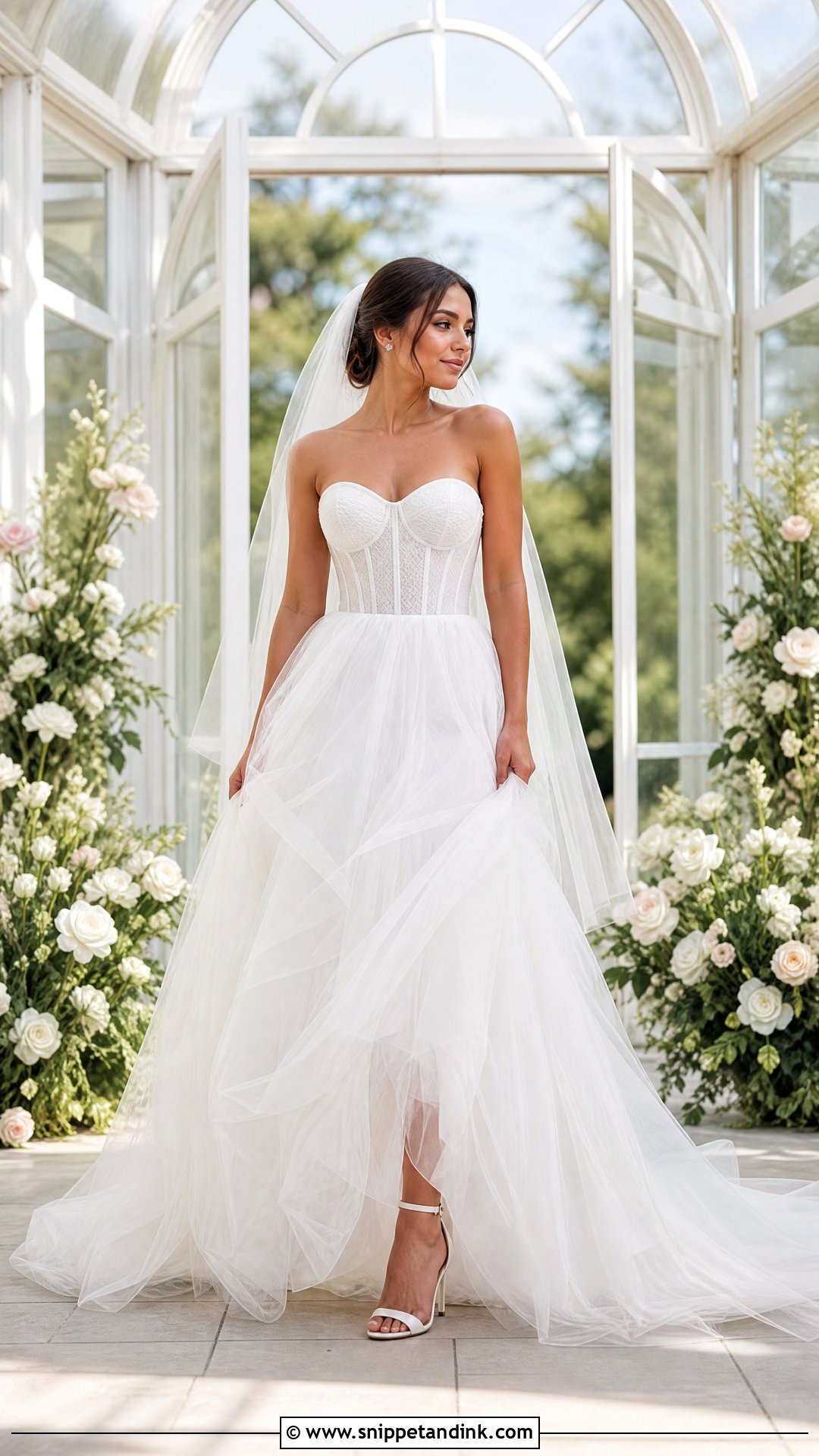 White Sweetheart Corset Tulle Wedding Dress - Snippet and Ink - 20 White Corset Wedding Dress Ideas