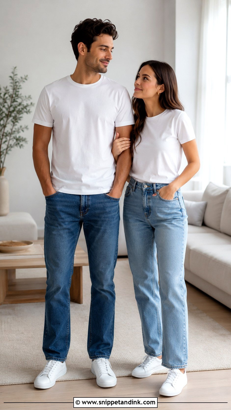 White T Shirt And Jeans Indoor Prewed Outfit - Snippet and Ink - 20 Prewed Casual Indoor Ideas
