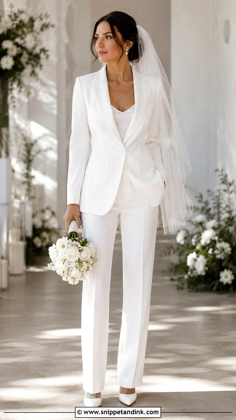 White Tailored Bridal Pantsuit - Snippet and Ink - 20 Bride Pants Ideas