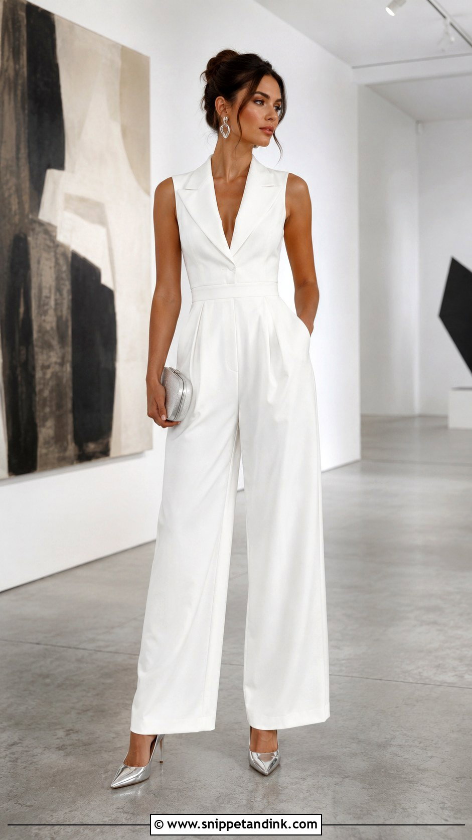 White Tailored Jumpsuit Rehearsal Dinner Outfit - Snippet and Ink - 20 Bridal Rehearsal Dinner Outfit Ideas