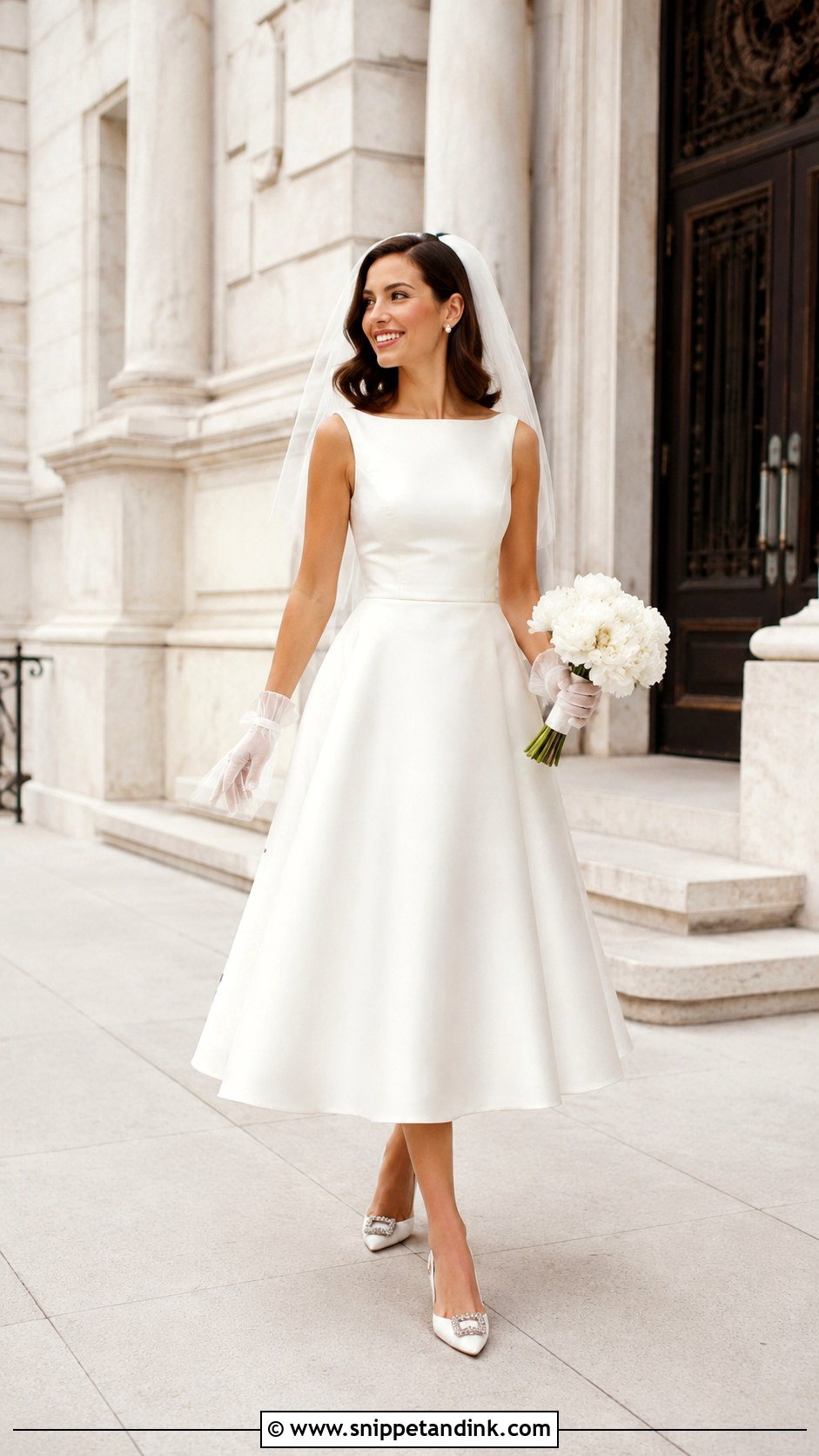 White Tea Length Bridal Gown - Snippet and Ink - 20 Bride White Gown Ideas