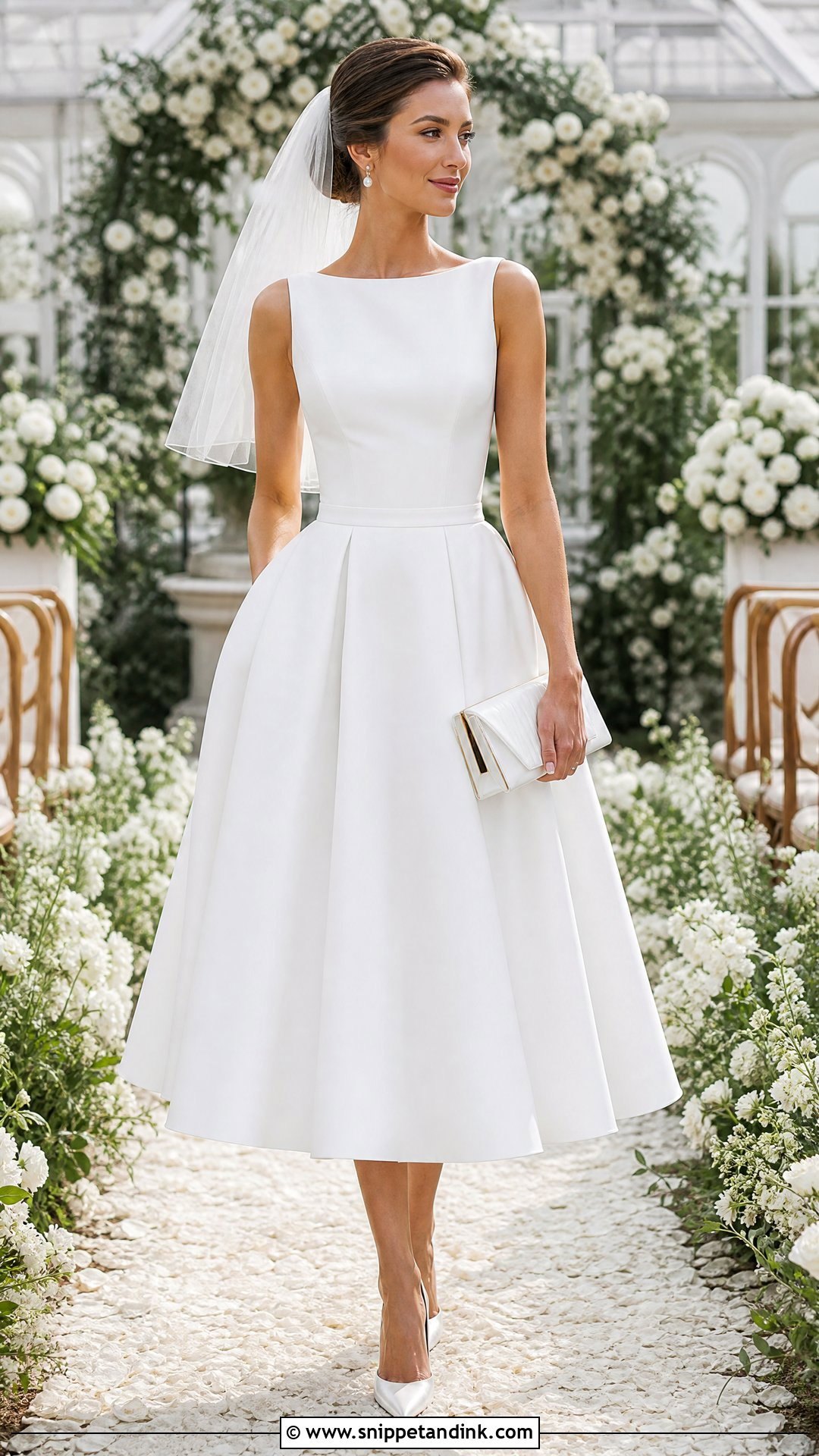 White Tea Length Bridal Outfit - Snippet and Ink - 20 White Bridal Outfits