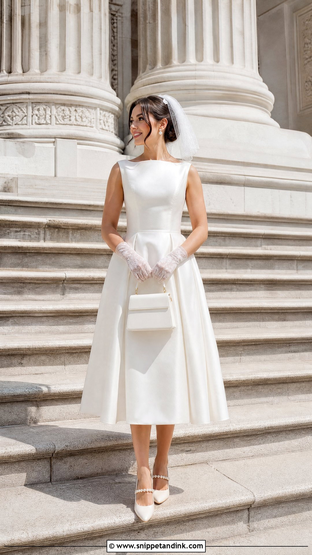 White Tea Length Courthouse Wedding Outfit - Snippet and Ink - 20 White Bridal Ideas