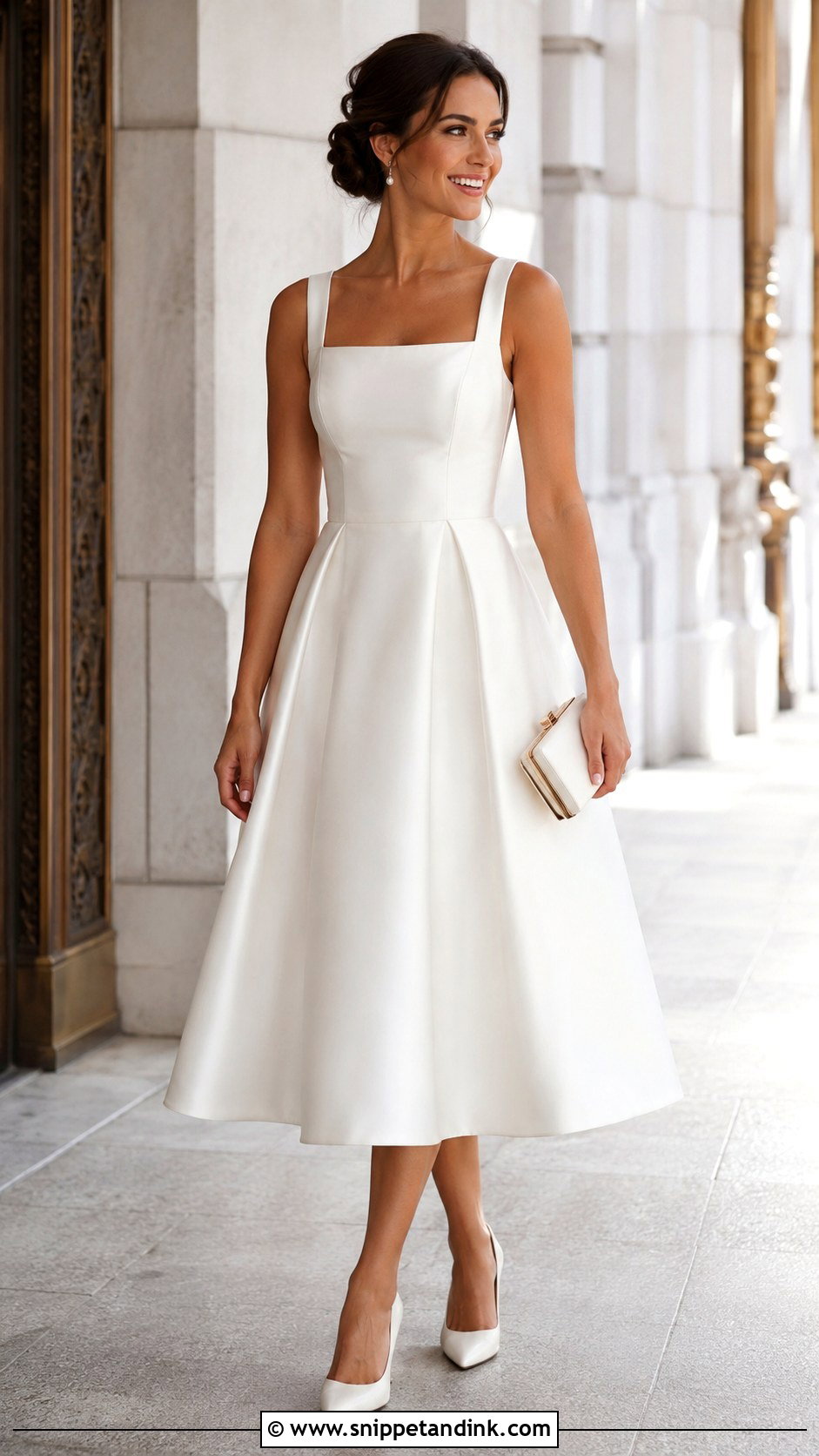 White Tea Length Dress Wedding Outfit - Snippet and Ink - 25 White Dress for Wedding Ideas