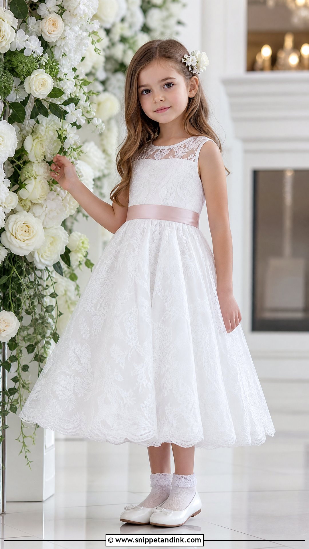 White Tea Length Lace Kids Dress - Snippet and Ink - 20 Kids Gown Design Wedding Dresses