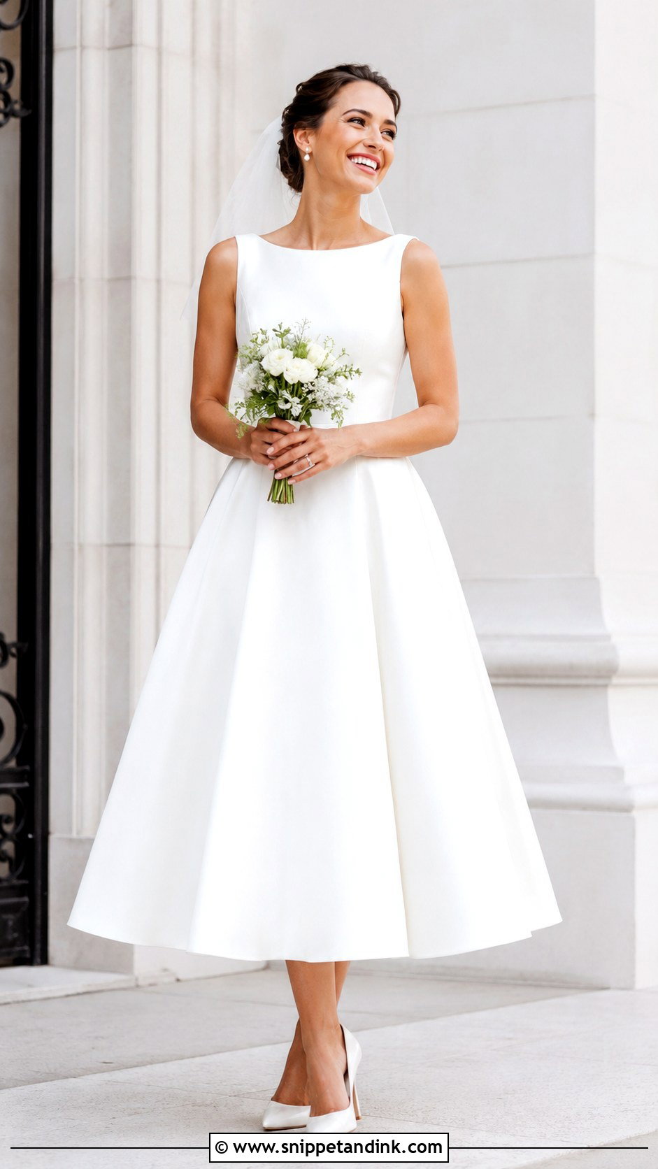 White Tea Length Wedding Gown - Snippet and Ink - 25 White Wedding Gowns