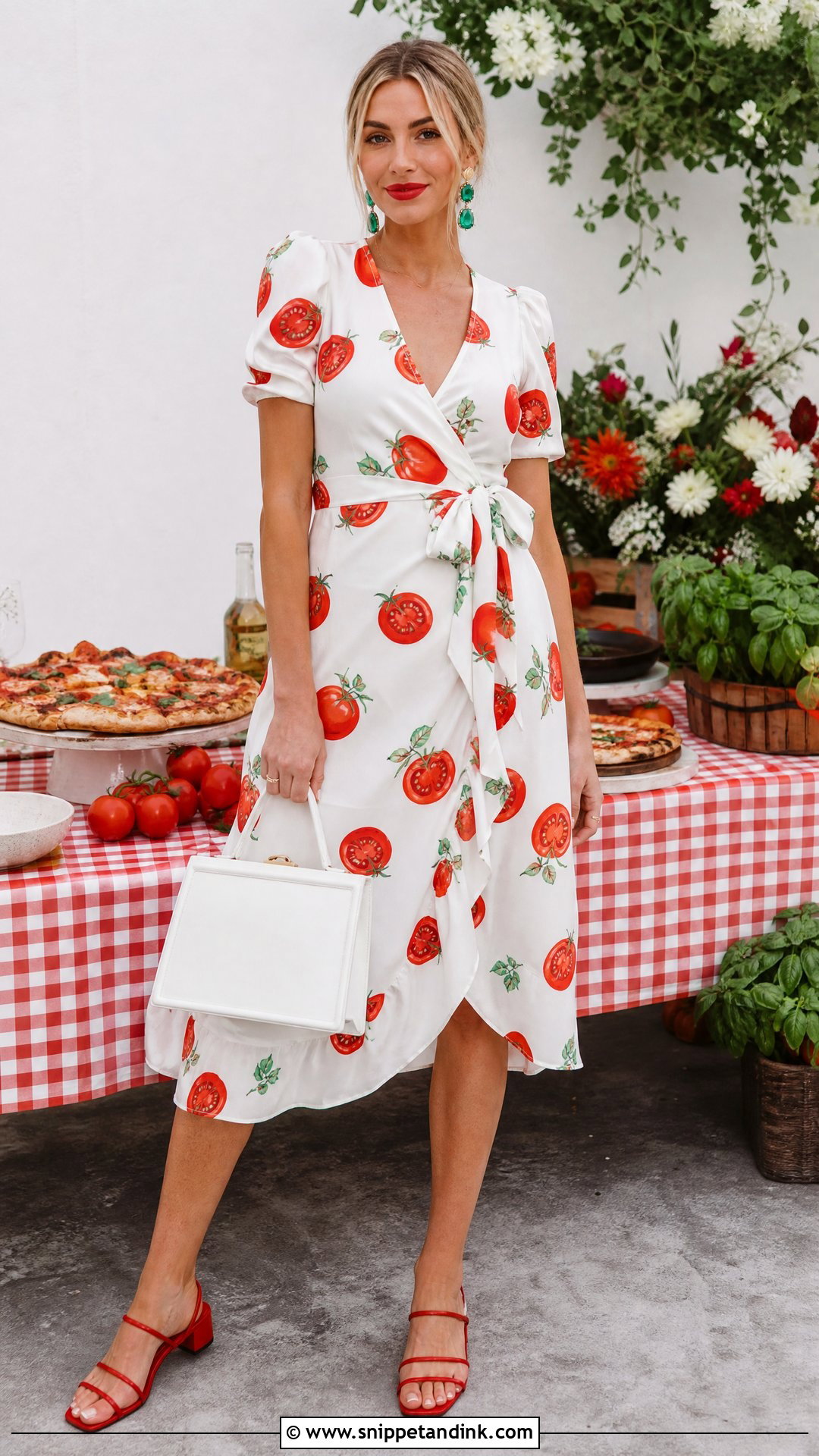White Tomato Print Bridal Shower Outfit - Snippet and Ink - 20 That’s Amore Bridal Ideas