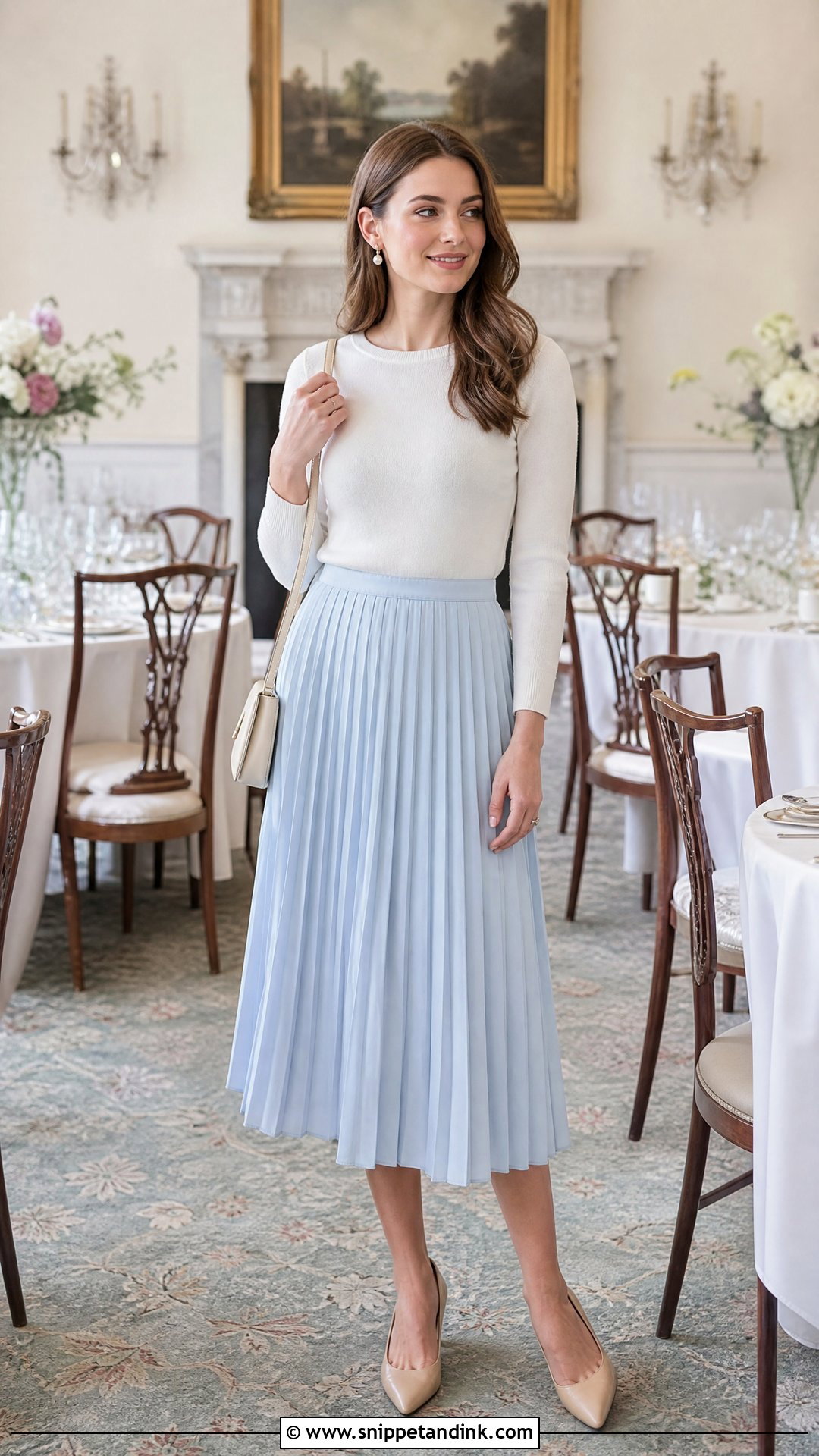 White Top And Pleated Skirt Wedding Tasting Outfit - Snippet and Ink - 20 Wedding Tasting Outfit Ideas