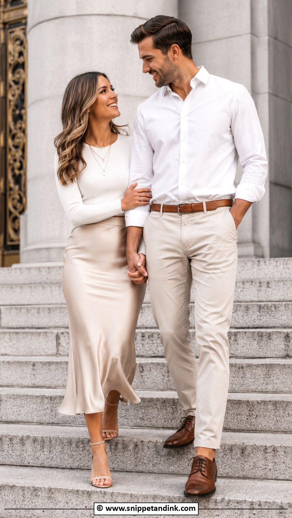 White Top And Satin Skirt Prewedding Outfit - Snippet and Ink - 30 Casual Prewedding Outfit Ideas