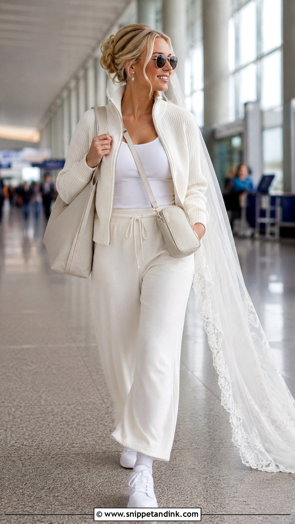 White Travel Set Bride Airport Outfit - Snippet and Ink - 20 Ms to Mrs Ideas