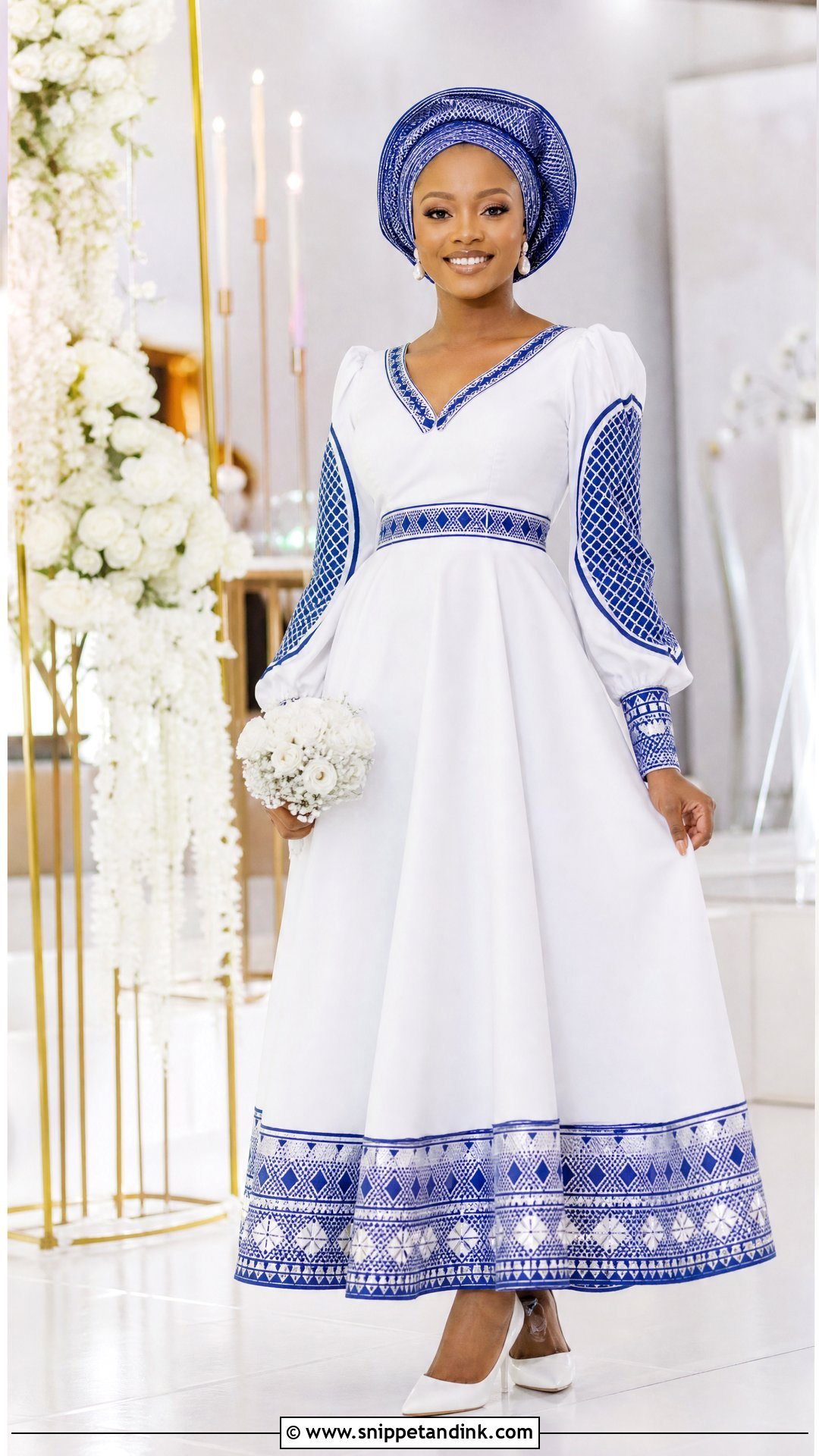 White Tswana Wedding Dress With Blue Print - Snippet and Ink - 20 Tswana Wedding Dress Ideas
