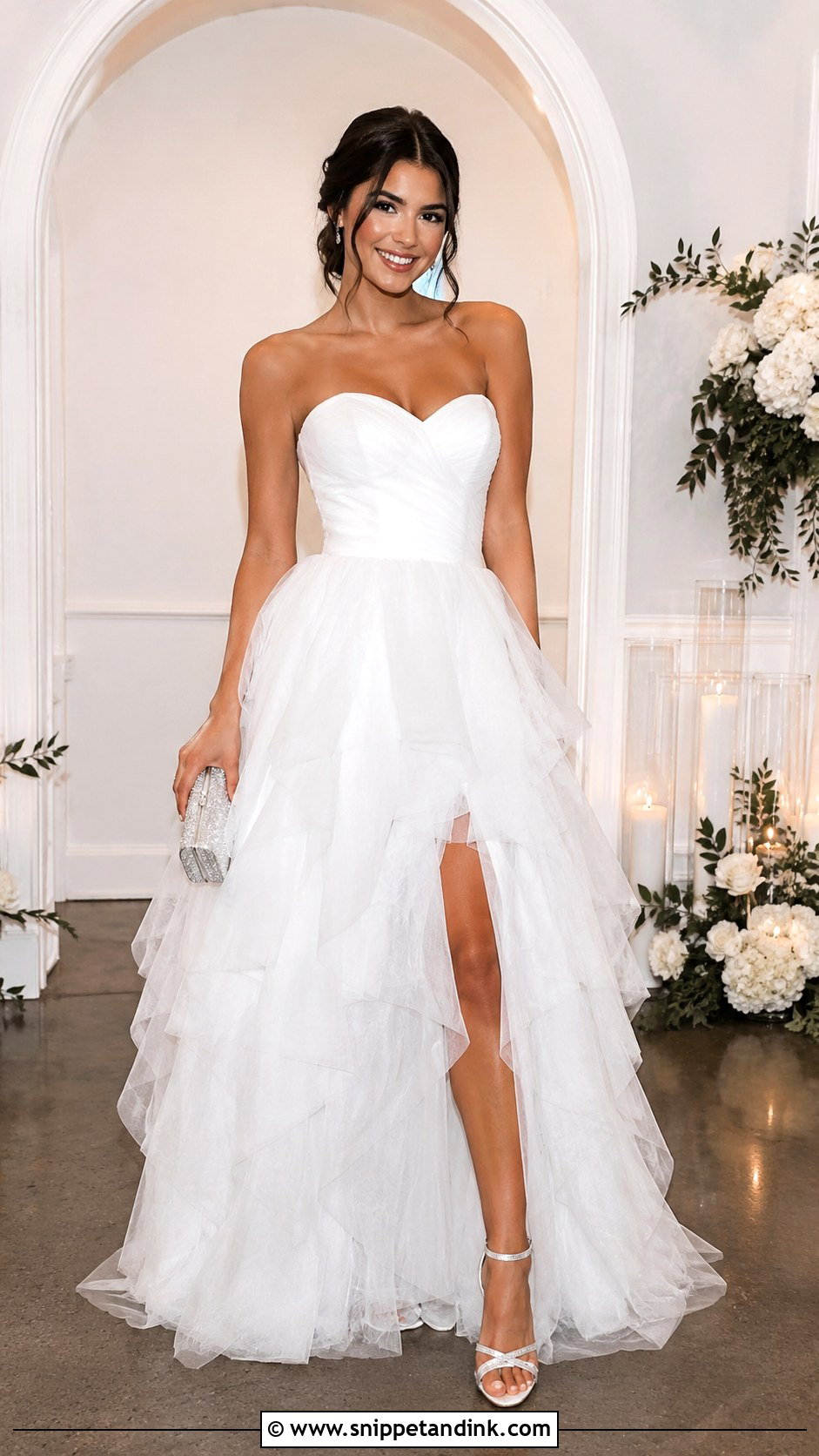 White Tulle Ball Gown With Silver Sandals - Snippet and Ink - 25 White Ball Gown Ideas