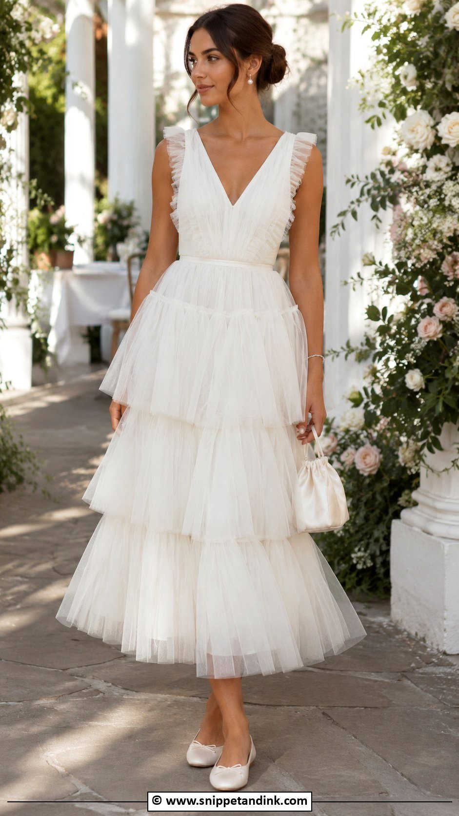 White Tulle Gown With Ballet Flats - Snippet and Ink - 30 Elegant Classy White Gowns