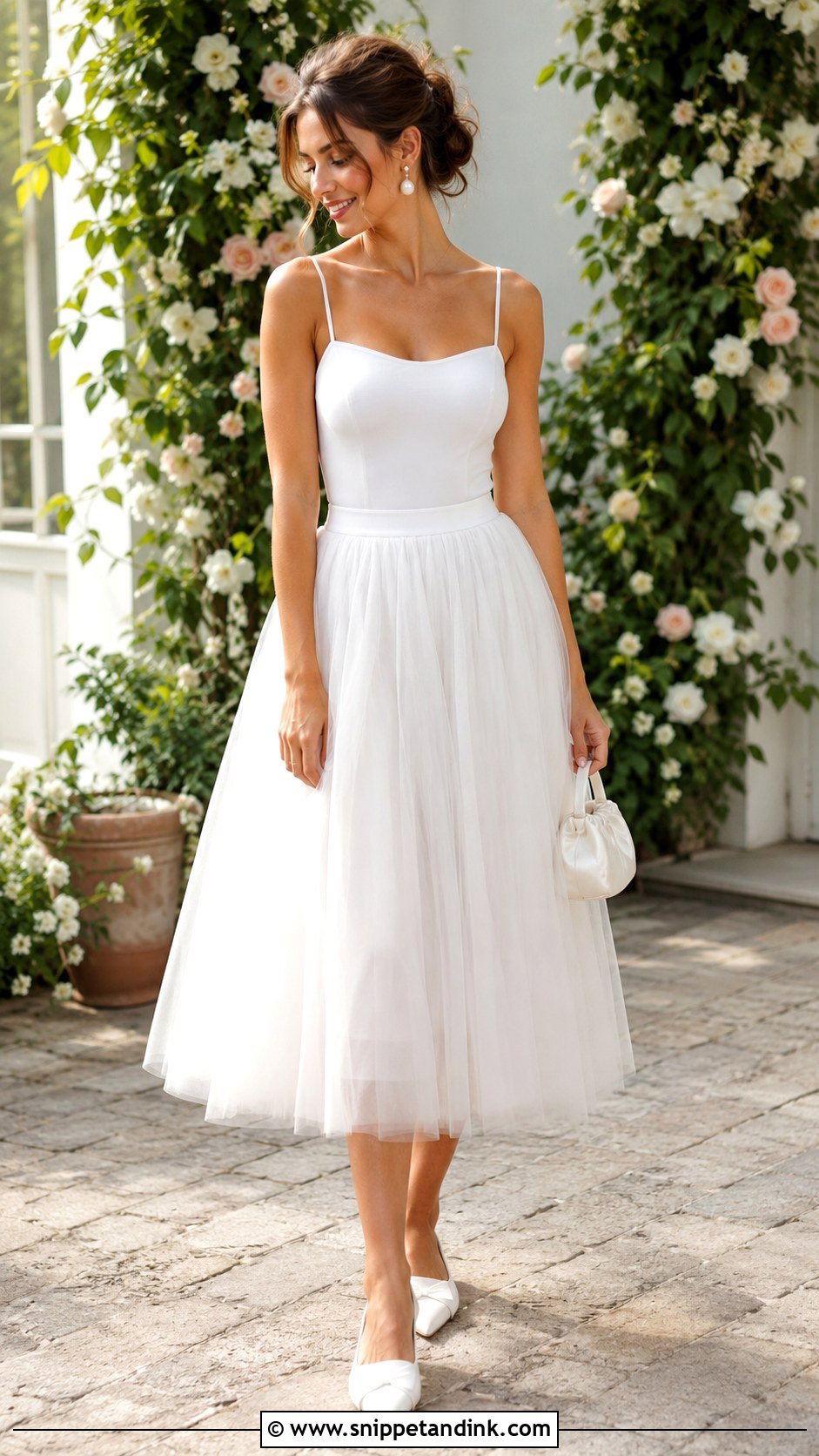 White Tulle Skirt And Fitted Top Outfit - Snippet and Ink - 25 Bachelorette Party Outfit for Bride Ideas
