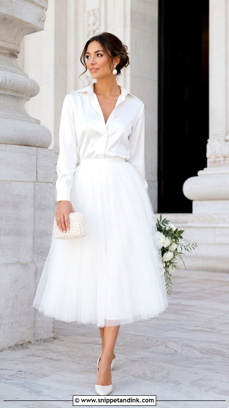 White Tulle Skirt Court Wedding Outfit - Snippet and Ink - 25 Simple Court Wedding Dress Ideas