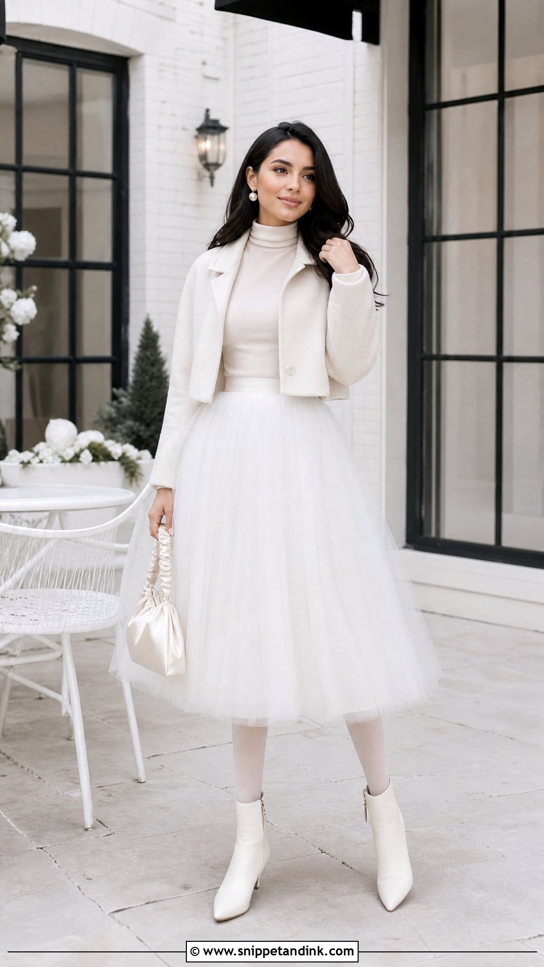 White Tulle Skirt Winter Bachelorette Outfit - Snippet and Ink - 20 Winter Bachelorette Party Outfit Bride Ideas