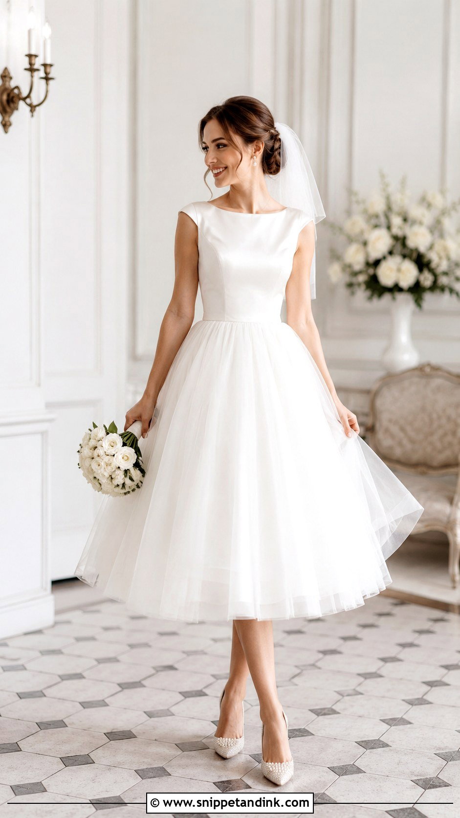 White Tulle Tea Length Wedding Dress - Snippet and Ink - 20 Midi White Wedding Dress Ideas