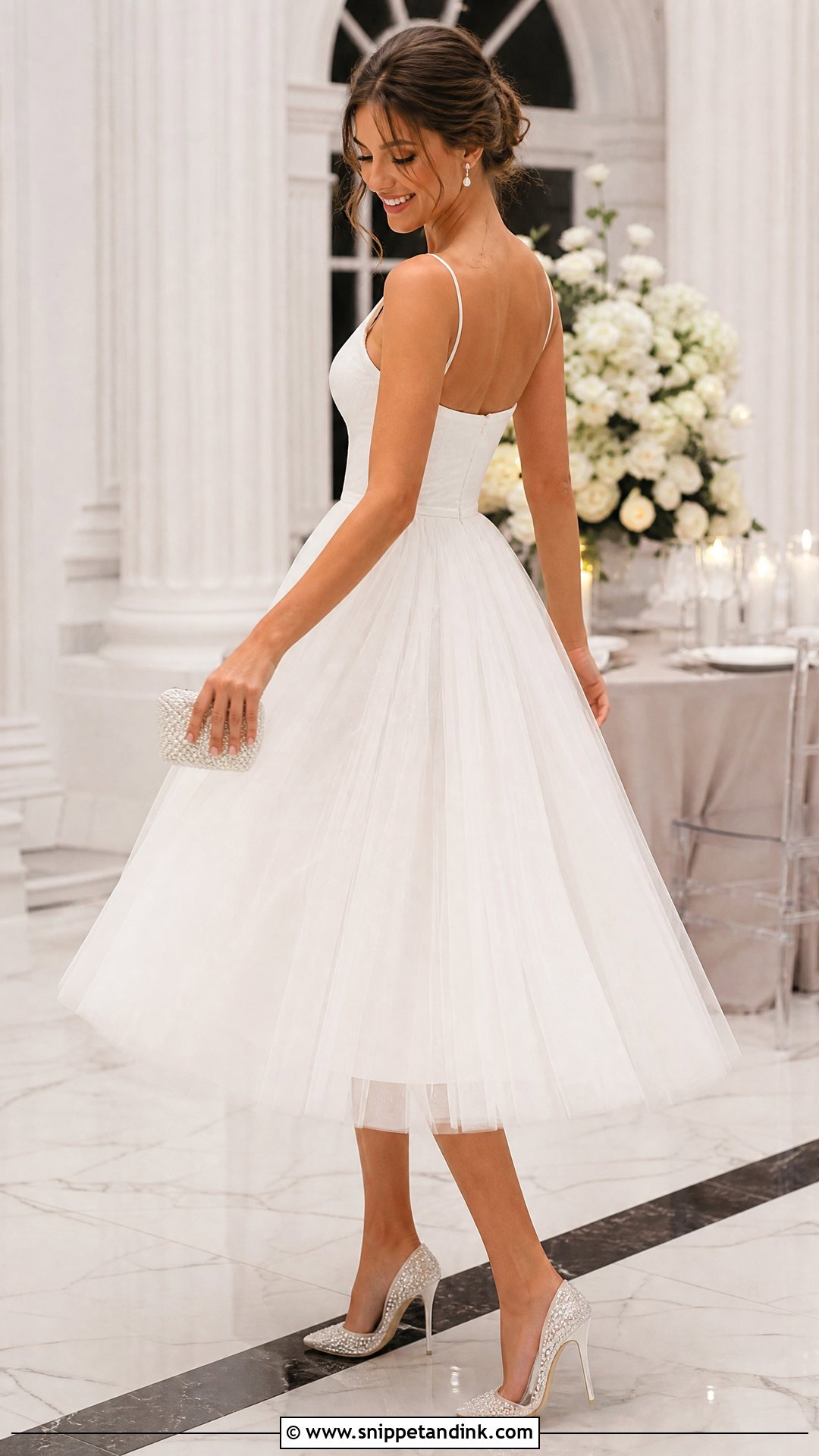 White Tulle Tea Length Wedding Dress - Snippet and Ink - 20 White After Party Wedding Dress Ideas