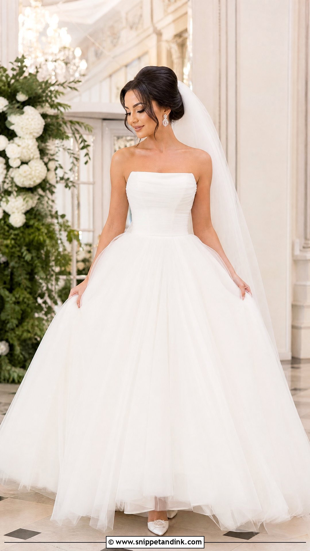 White Tulle Veil With Ball Gown Wedding Dress - Snippet and Ink - 25 White Veil Ideas