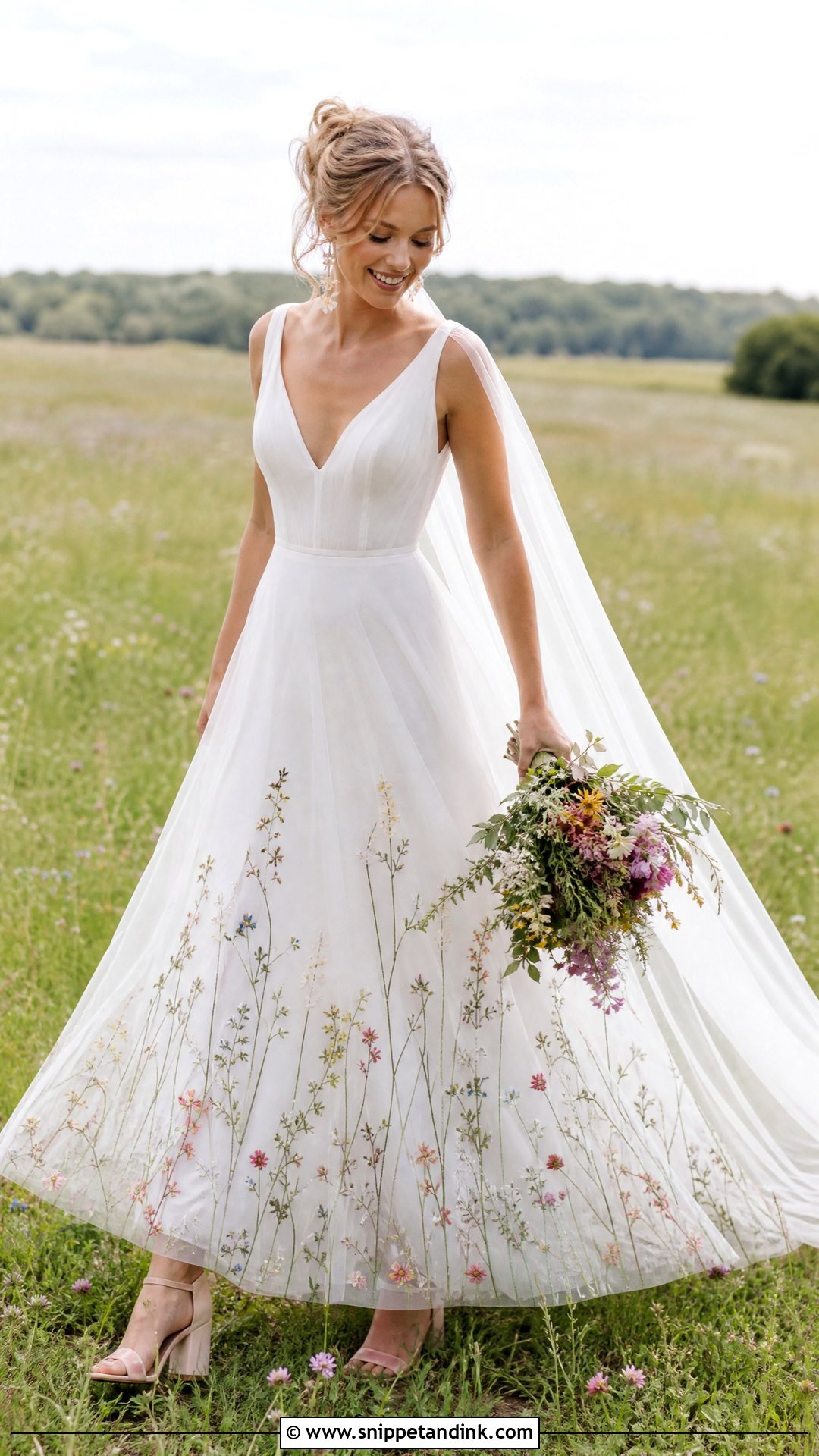 White Tulle Wedding Dress With Wildflower Embroidery - Snippet and Ink - 20 White Wedding Dress with Flowers