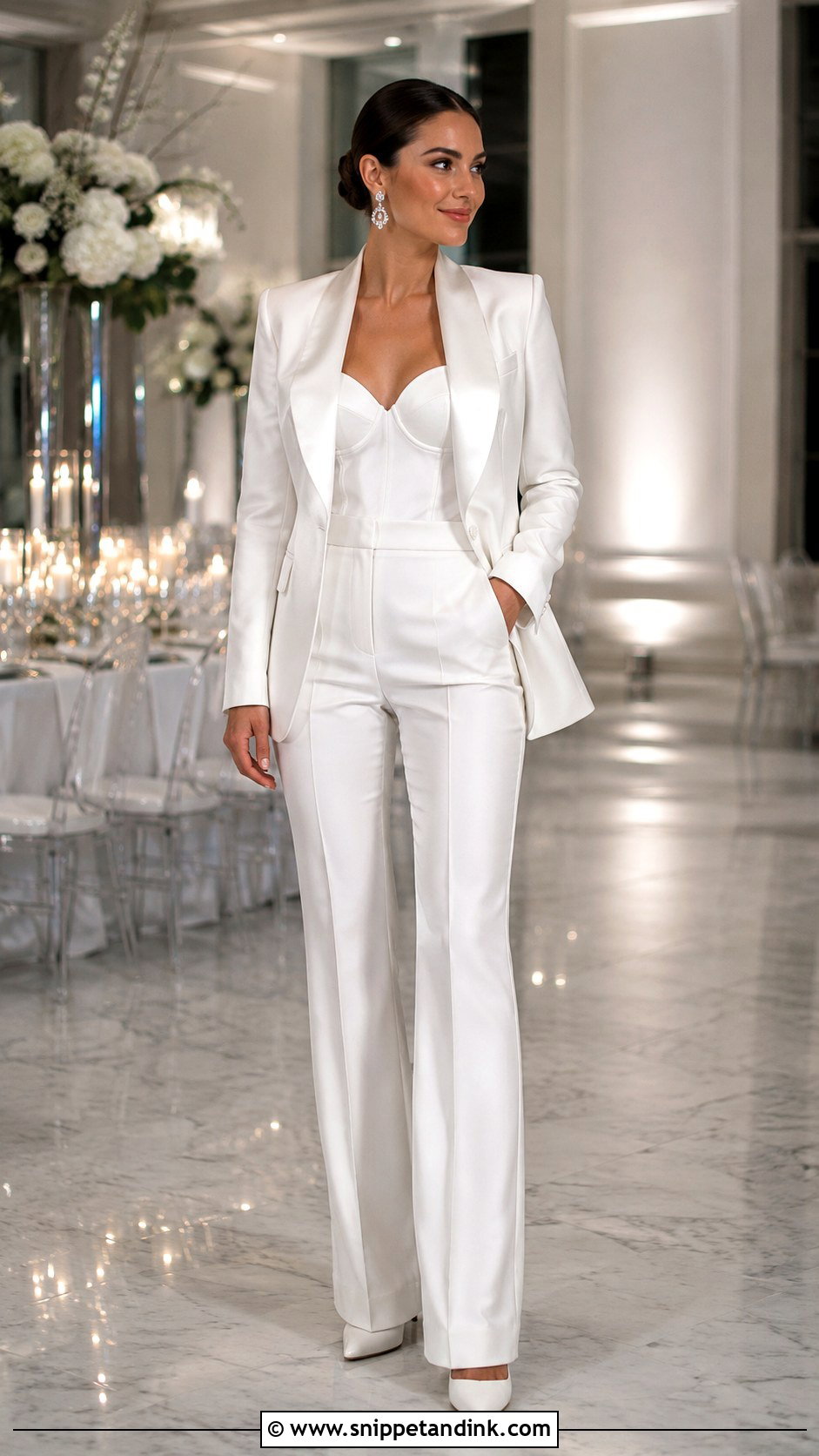 White Tuxedo Bridal Pant Suit - Snippet and Ink - 20 Bridal Pant Suit Ideas