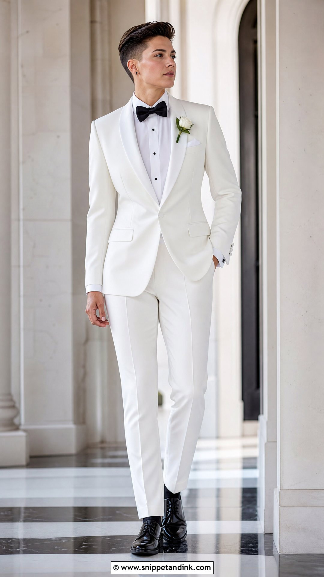 White Tuxedo Bride Outfit - Snippet and Ink - 25 Masc Bride Wedding Outfits