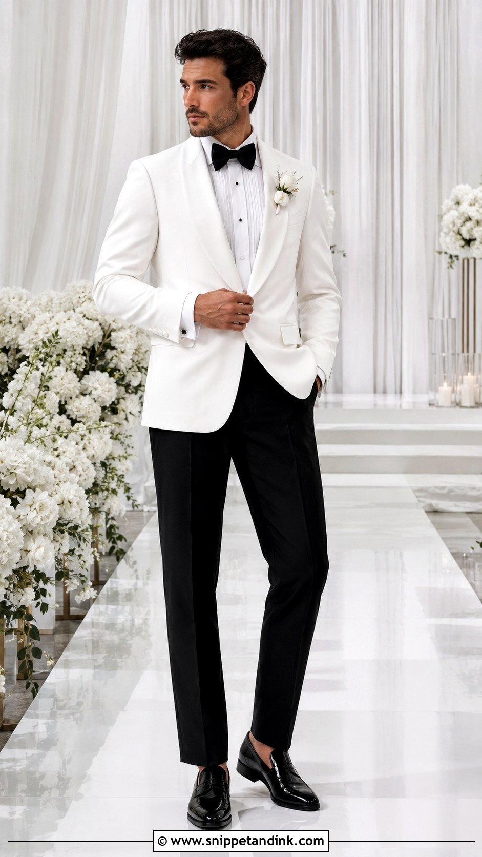 White Tuxedo Masc Wedding Outfit - Snippet and Ink - 20 Masc Wedding Dress Ideas
