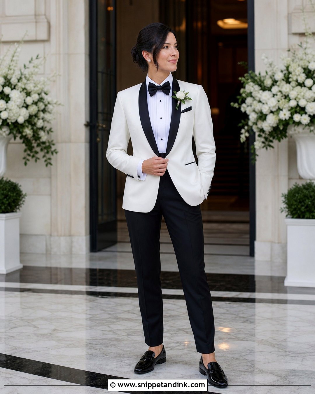White Tuxedo With Black Lapels - Snippet and Ink - 20 Dapper Bride Ideas