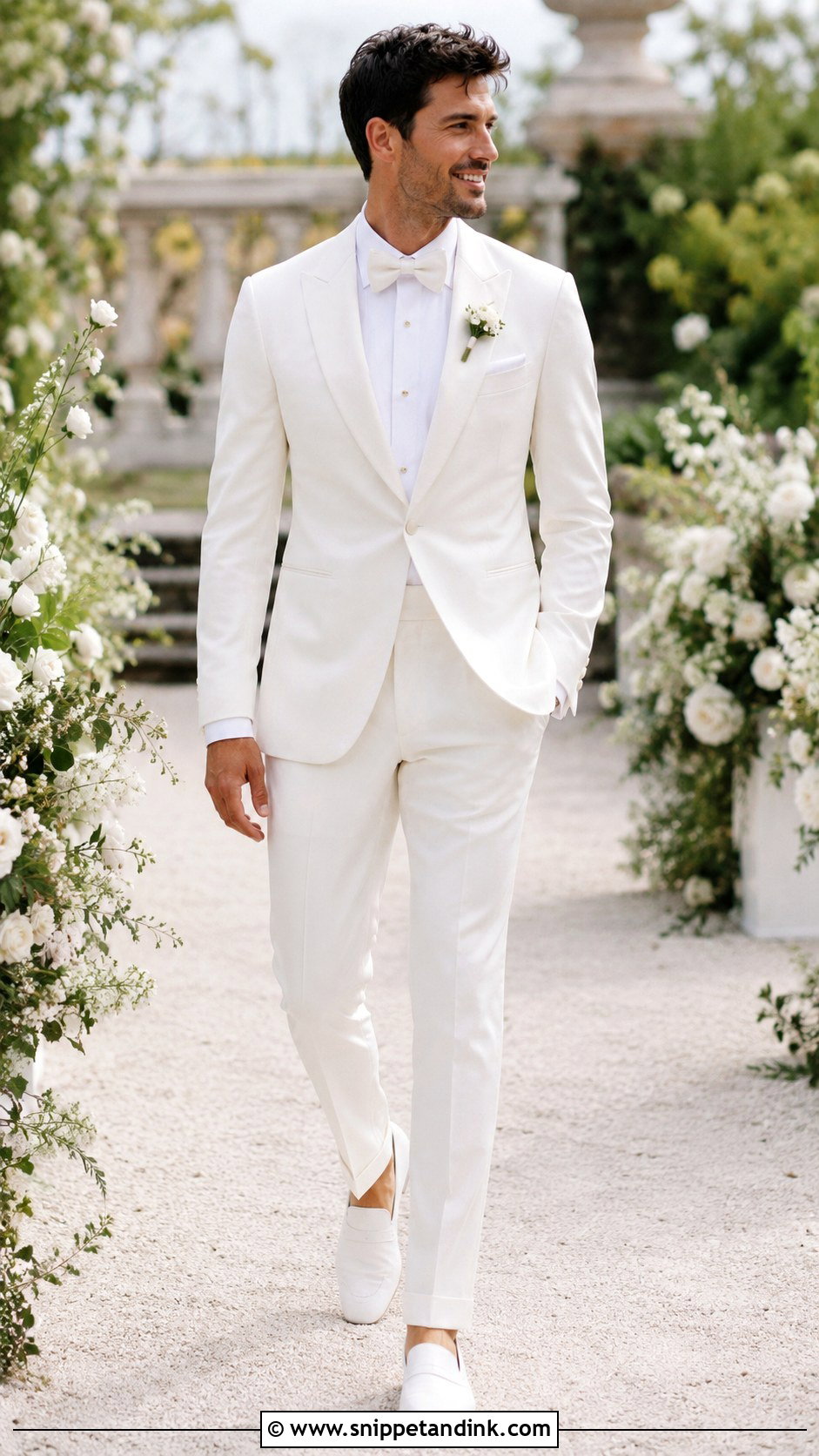 White Tuxedo With Loafers - Snippet and Ink - 20 All White Tuxedo Wedding Ideas