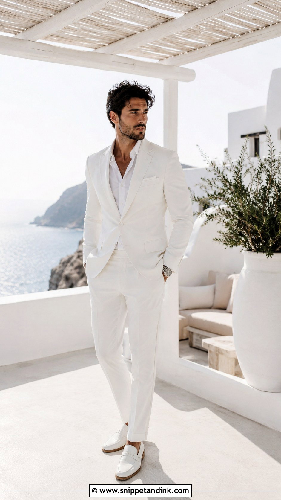 White Tuxedo Without A Tie - Snippet and Ink - 20 All White Tuxedo Wedding Ideas