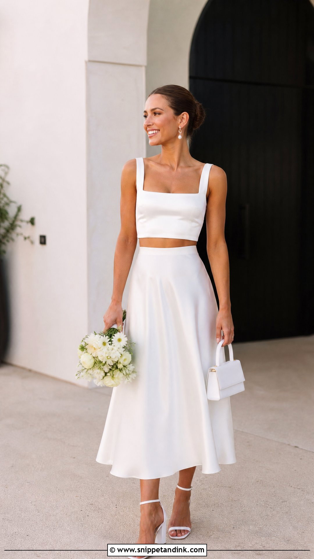 White Two Piece Set Wedding Send Off Outfit - Snippet and Ink - 20 Wedding Send Off Outfit Ideas