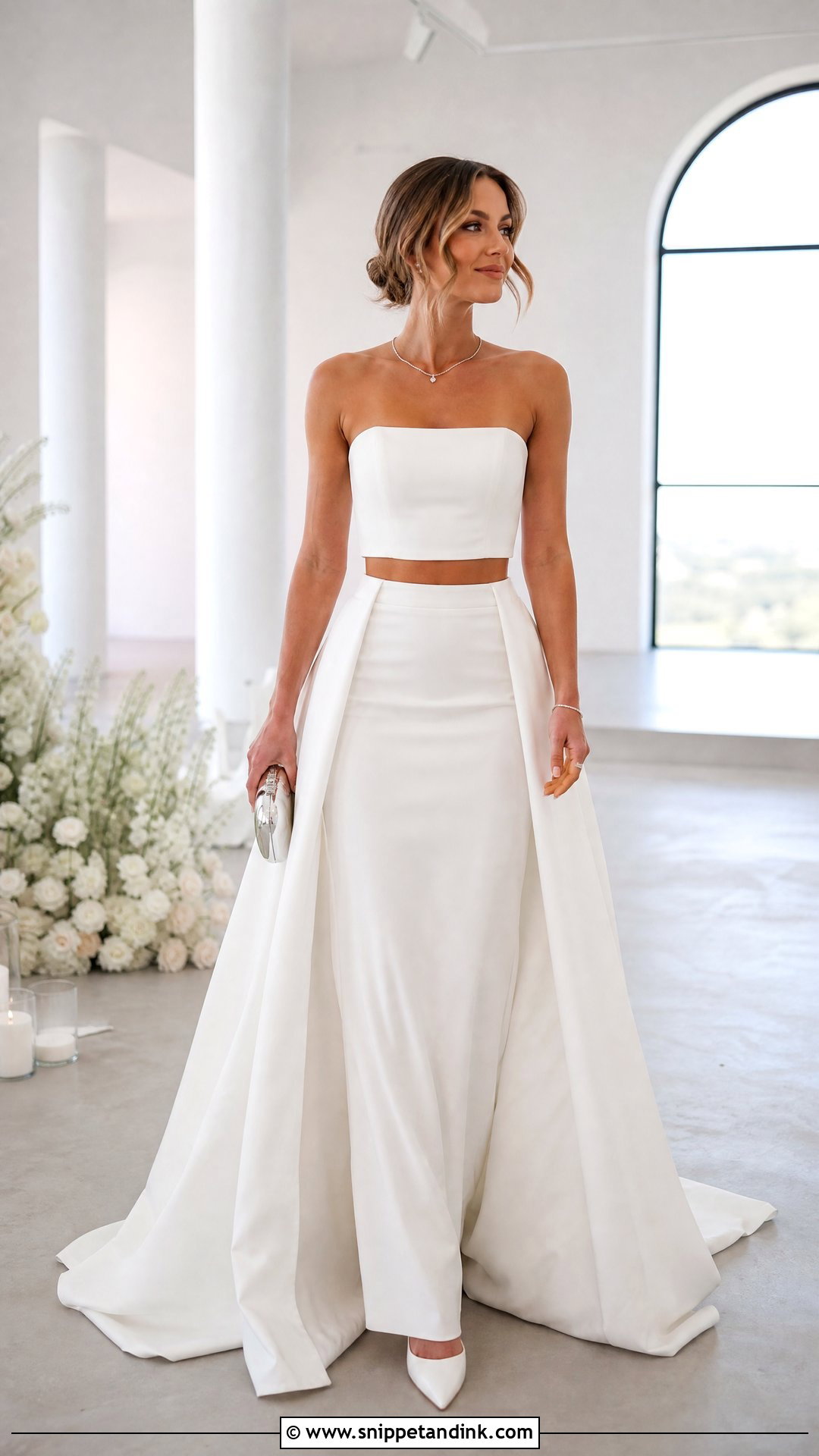 White Two Piece Skirt Bridal Outfit - Snippet and Ink - 20 White Bridal Outfits