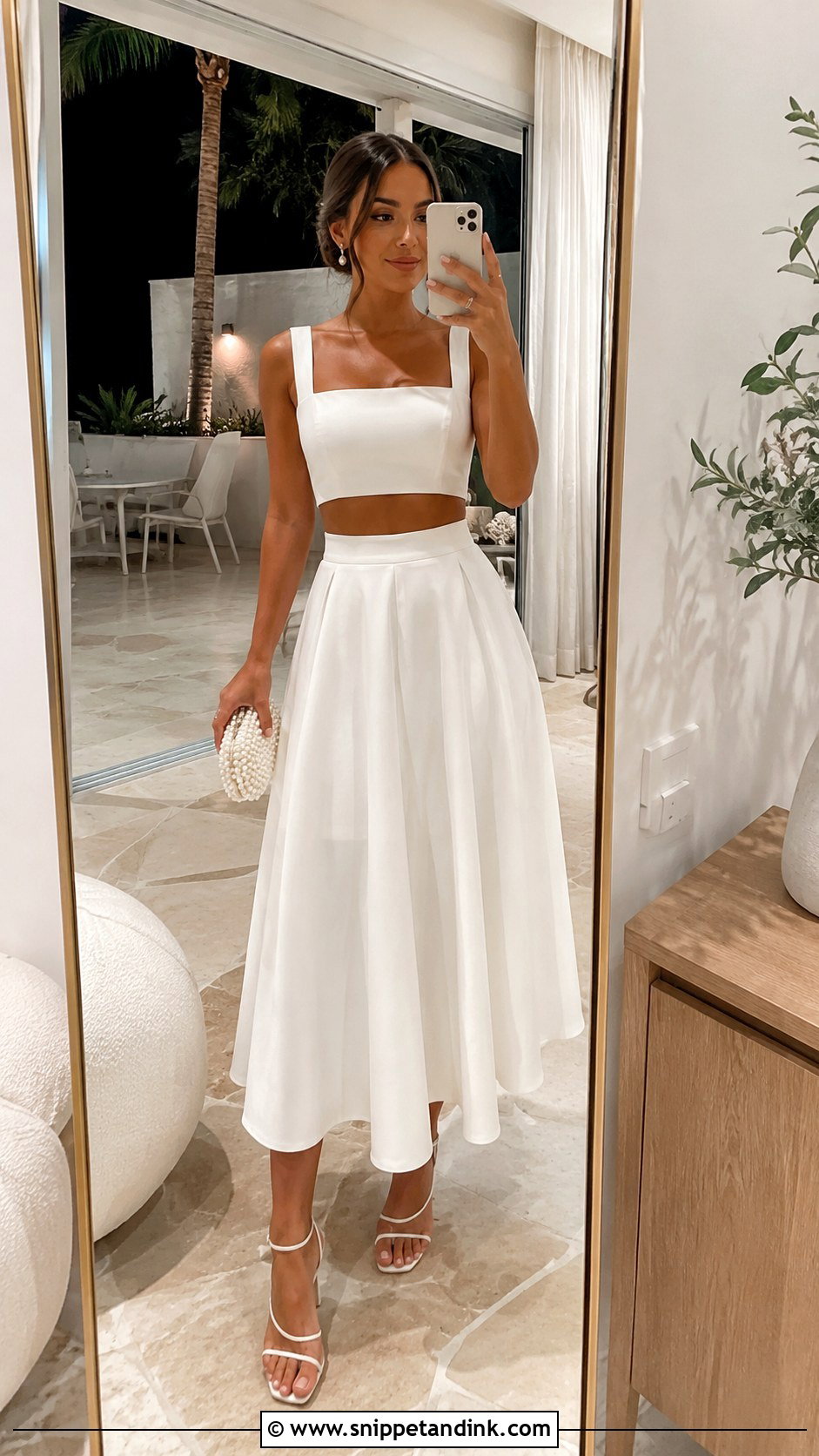 White Two Piece Skirt Set Outfit - Snippet and Ink - 20 Bride Welcome Party Dress Ideas