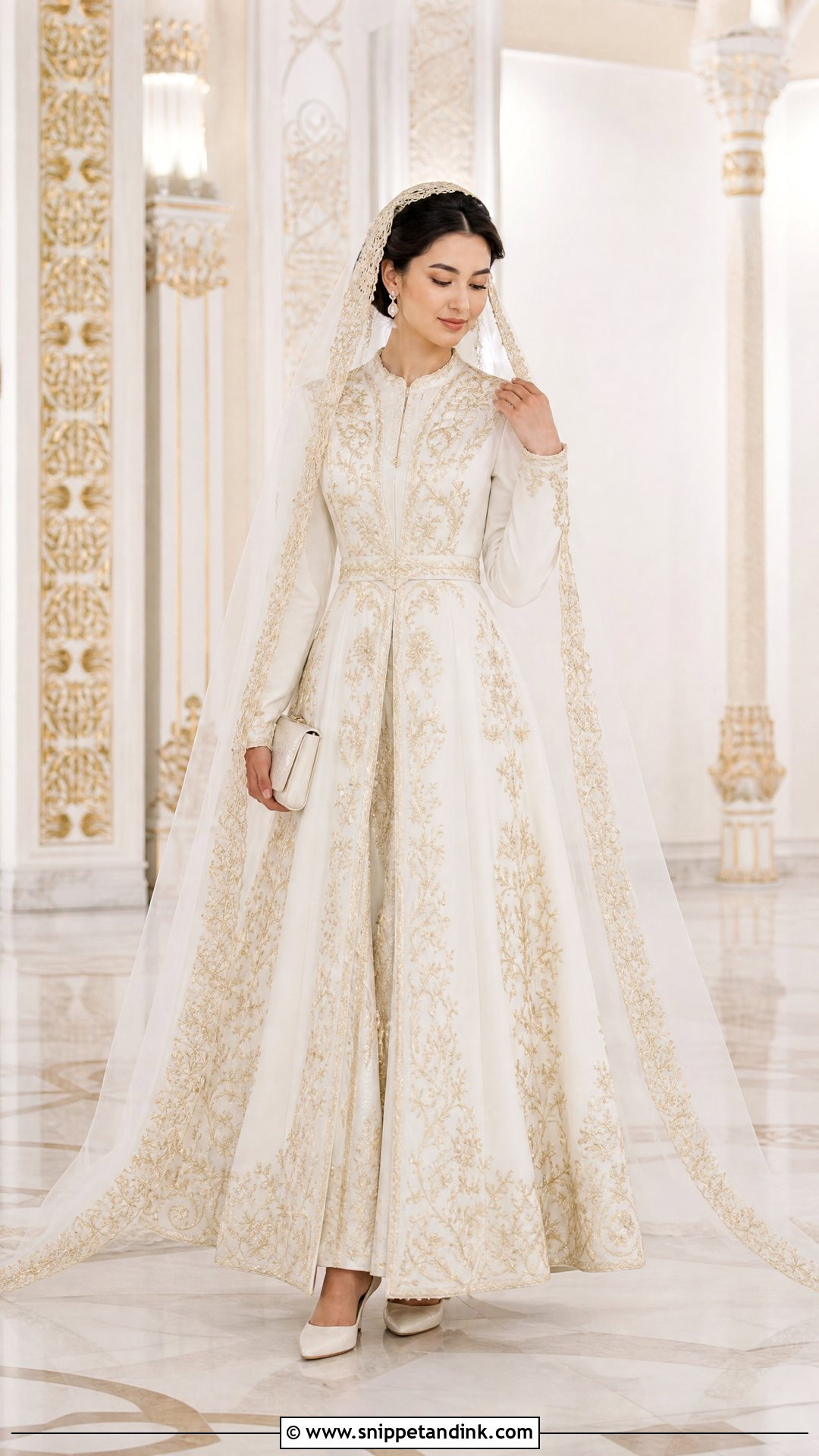 White Uzbek Wedding Dress With Gold Embroidery - Snippet and Ink - 20 Uzbek Wedding Dress Ideas