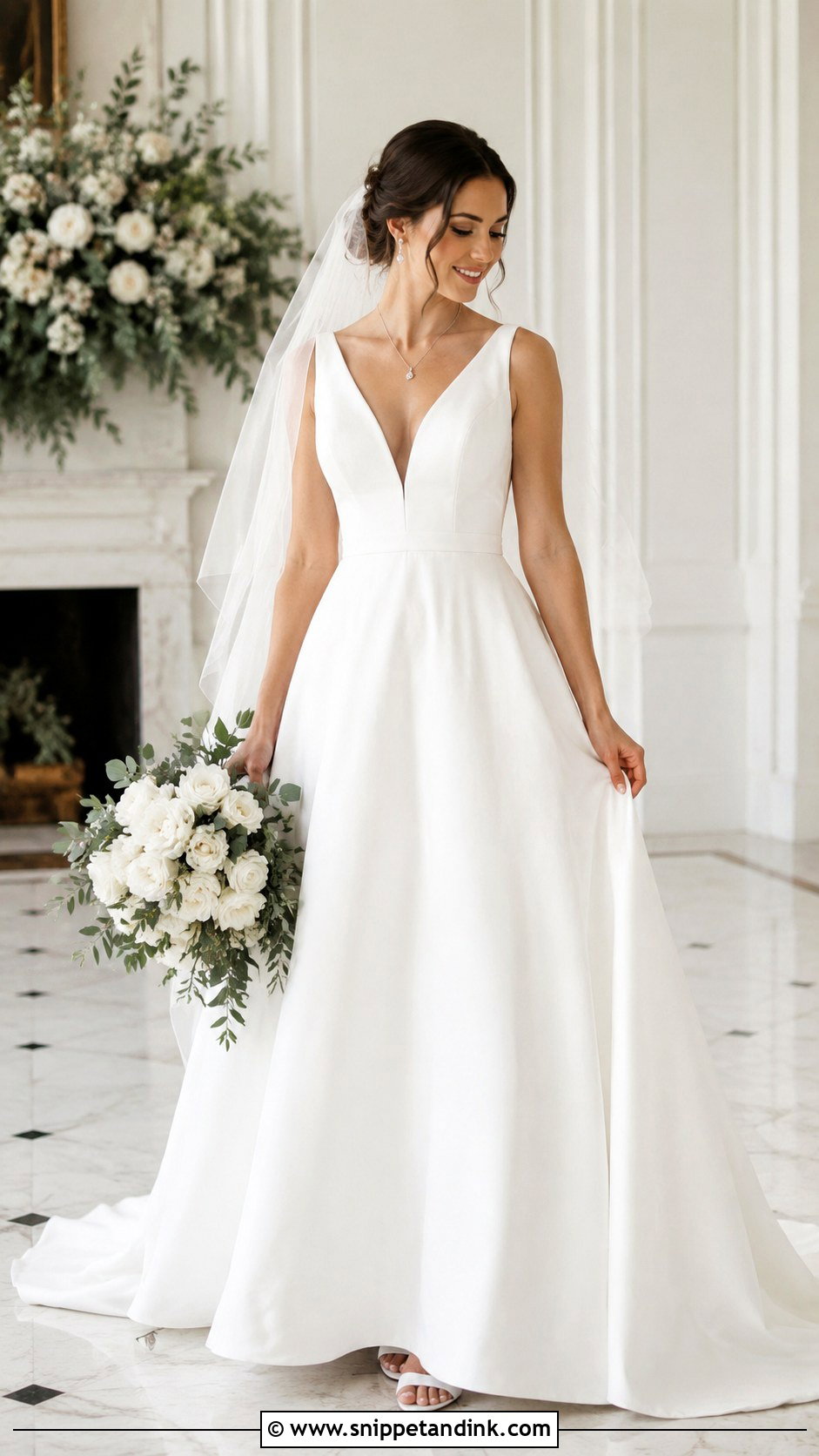 White V Neck Bridal Gown - Snippet and Ink - 25 White Bridal Gown Ideas
