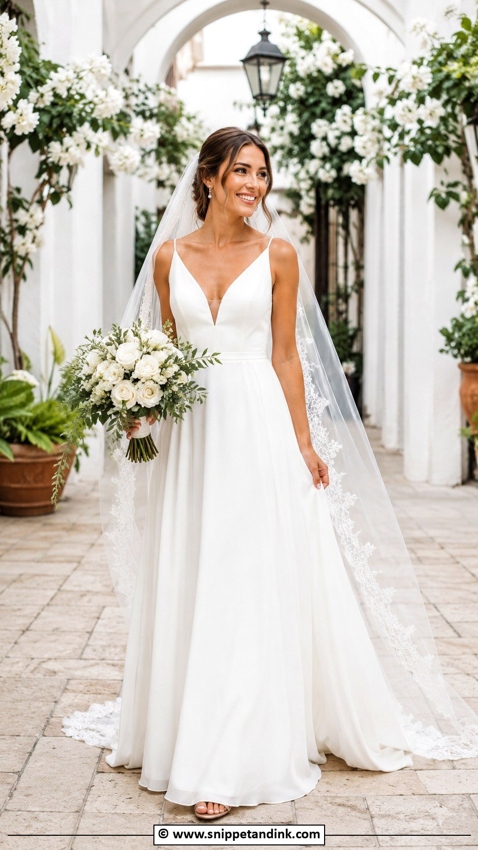 White V Neck Wedding Dress - Snippet and Ink - 35 White Wedding Dresses