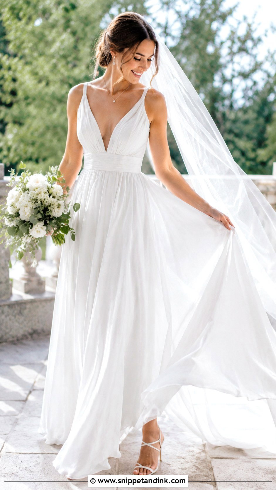 White V Neck Wedding Gown - Snippet and Ink - 25 White Wedding Gowns