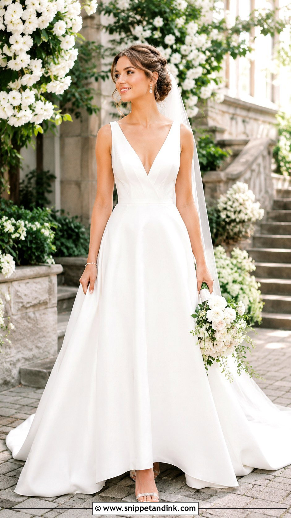 White V Neck Wedding Gown - Snippet and Ink - 30 White Wedding Gown Ideas