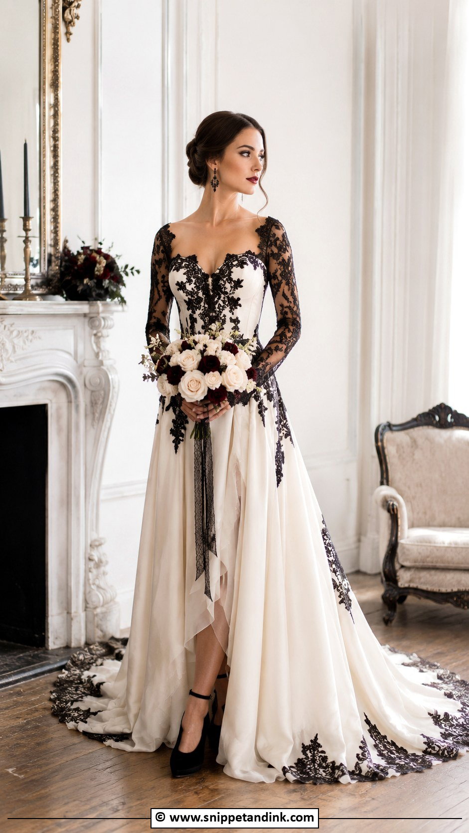 White Vampire Wedding Dress With Black Lace - Snippet and Ink - 25 Vampire Wedding Dress Ideas